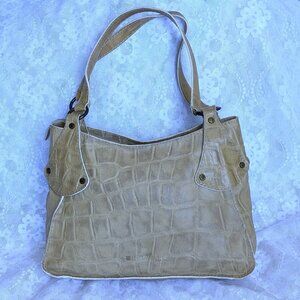 REDWALL RED WALL Tan Beige Croc Embossed Leather Tote Shoulder Bag Handbag Purse